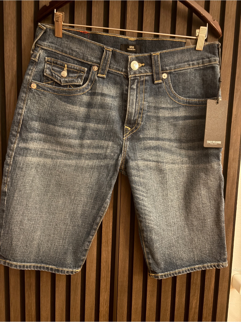 True Religion Geno Relaxed Slim Denim Shorts Men’s Size 32 Dark Wash Nwt